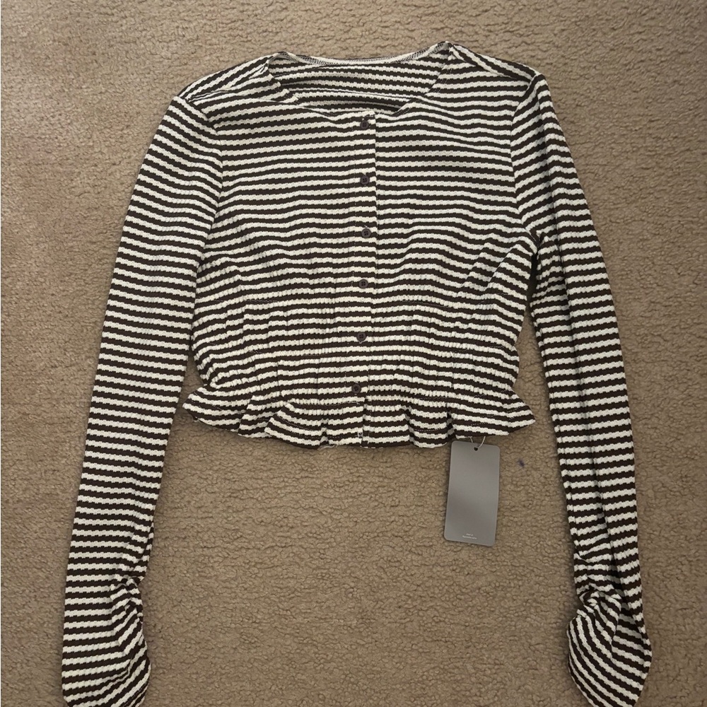 Missguided Black and White Striped Button-Up Crop Top